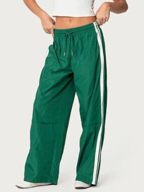 NWT - Edikted Fauna Green Track Pants with White Side Stripes - sz M